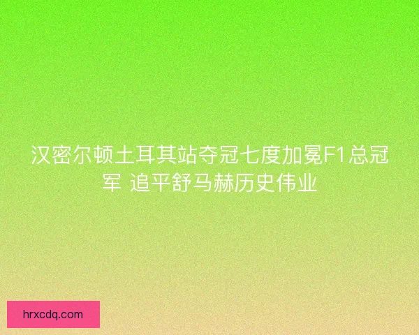 汉密尔顿土耳其站夺冠七度加冕F1总冠军 追平舒马赫历史伟业